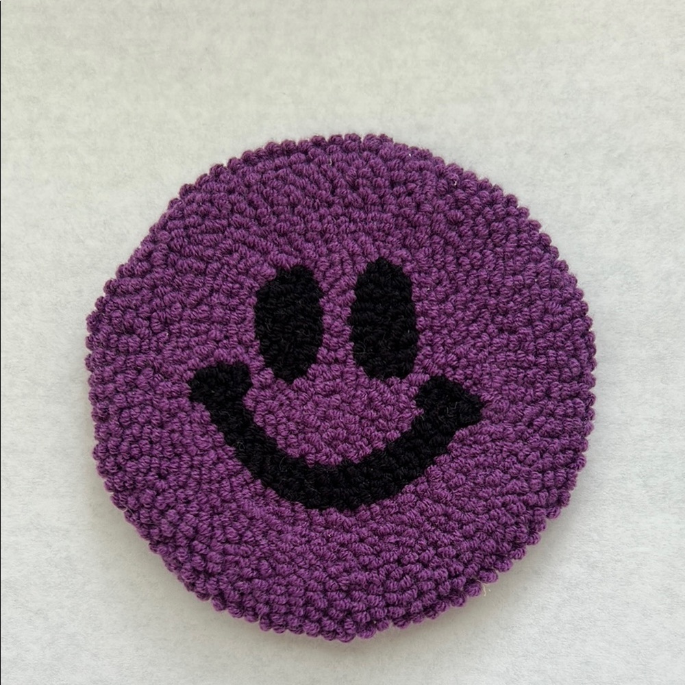 Smiley face purple punch needle coaster handmade